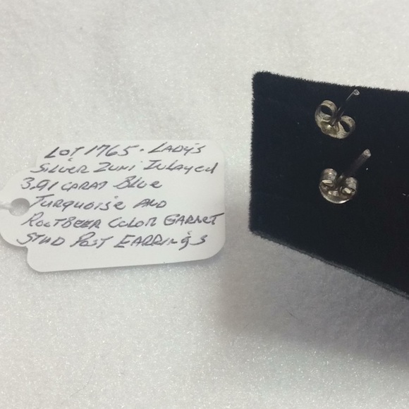 FINAL SALE PRICE 925 Zuni Inlaid Turq. & Root Beer Garnet Earrings - Picture 2 of 3